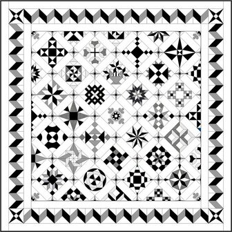 Quiltpakket E Love &amp; Hope Sampler Quilt Zwart/grijs/cremewit