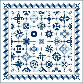 Stoffpaket C Love &amp; Hope Sampler Quilt Blau/Cremewei&szlig;