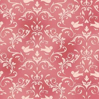 F8365-P Welcome Home Flannel roze met vogeltjes en slingers 