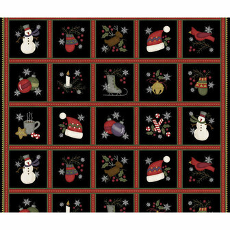 masf9211-J Flannel fabric panel with Christmas figures per strip