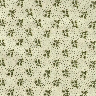 4512-632 Nellies Shirtings ecru mit gr&uuml;ner Blume