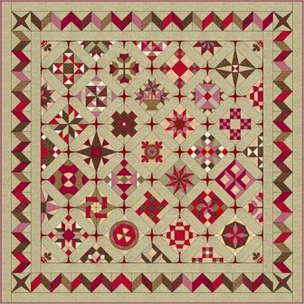 Quiltpakket J Love &amp; Hope Sampler wijnrood-oudroze-bruin op beige