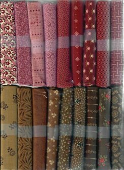 Fabric package J Love &amp; Hope Sampler wine red-old pink-brown on beige