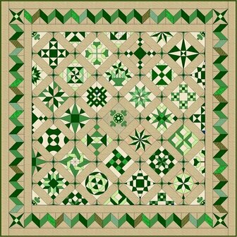 Quiltpakket K Love &amp; Hope Sampler groen assorti op beige