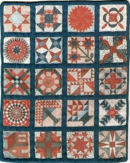 Miniatuur Quilt Sampler Rood met Blauw