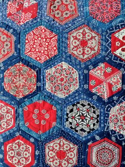 Patroon Potholder/ Pannenlap Quilt met proefblok Hollands rood met blauw