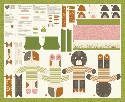 20836-11 Here Kitty Kitty panel voor 2 poppen KATTEN