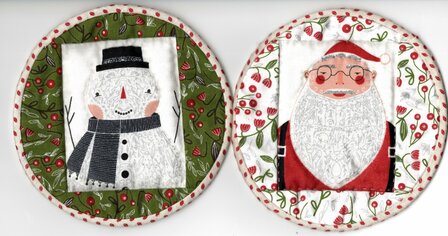 2 Miniquilts en 8 Onderzetters Merrymaking KERSTMAN EN SNEEUWPOP