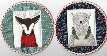 2 Miniquilts en 8 Onderzetters Merrymaking KERSTMAN EN SNEEUWPOP