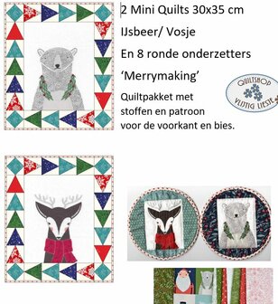 2 Miniquilts en 8 Onderzetters Merrymaking IJSBEER EN VOSJE