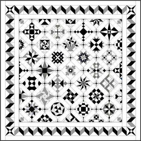 Quiltpakket E Love & Hope Sampler Quilt Zwart/grijs/cremewit
