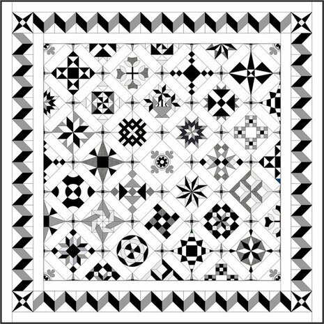 Stofpakket E Love & Hope Sampler Quilt Zwart/grijs/cremewit