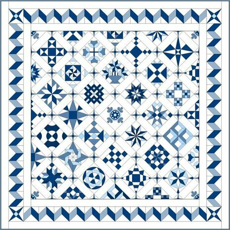 Quiltpakket C Love & Hope Sampler Quilt Blauw/cremewit
