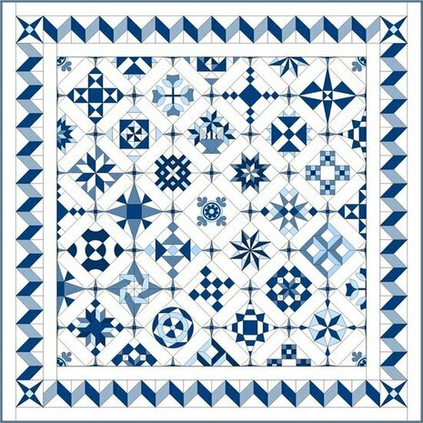 Stoffpaket C Love & Hope Sampler Quilt Blau/Cremeweiß