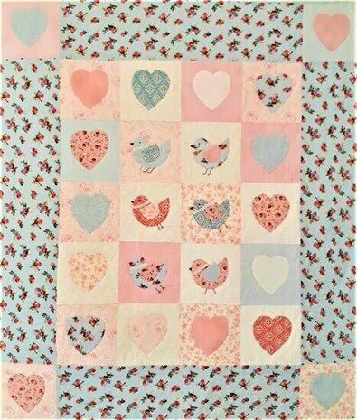 Children's quilt hearts & birds