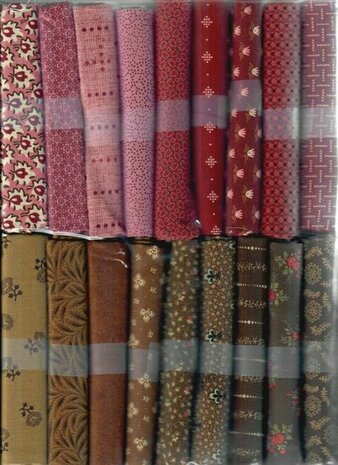 Fabric package J Love & Hope Sampler wine red-old pink-brown on beige