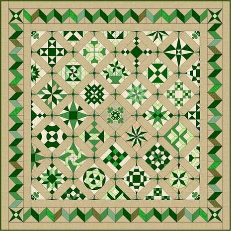 Fabric pack K Love & Hope Sampler green assorted on beige