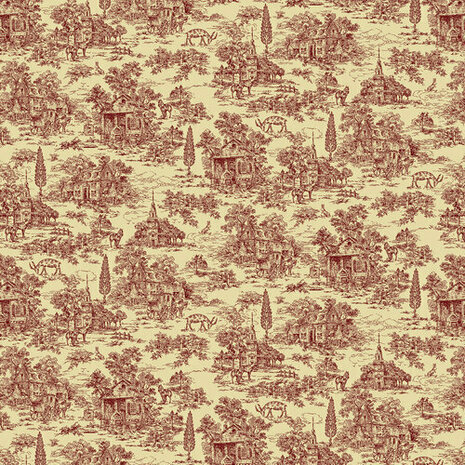 9685-44 Farmhouse 108 inch cream red Toile de Jouy