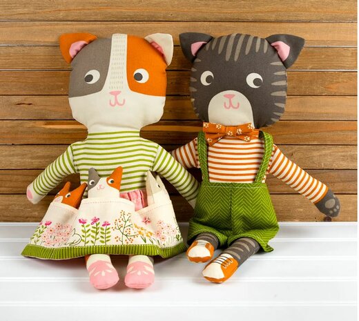20836-11 Here Kitty Kitty panel voor 2 poppen KATTEN