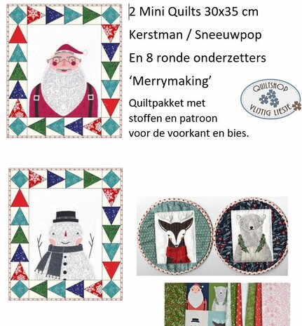 2 Miniquilts en 8 Onderzetters Merrymaking KERSTMAN EN SNEEUWPOP