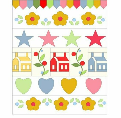 Miniquilt met applicaties en huisjes