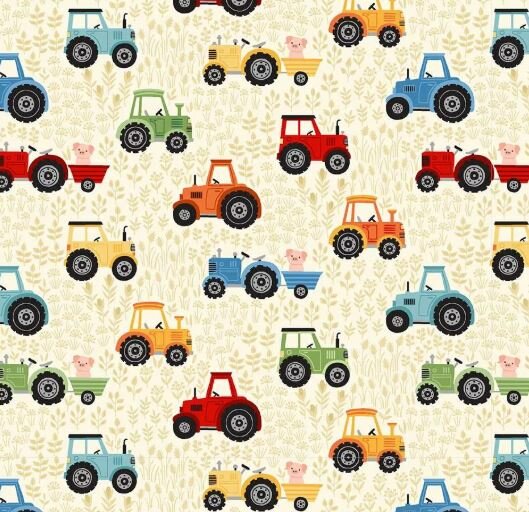 067-Q Fun farm Tractors Cream