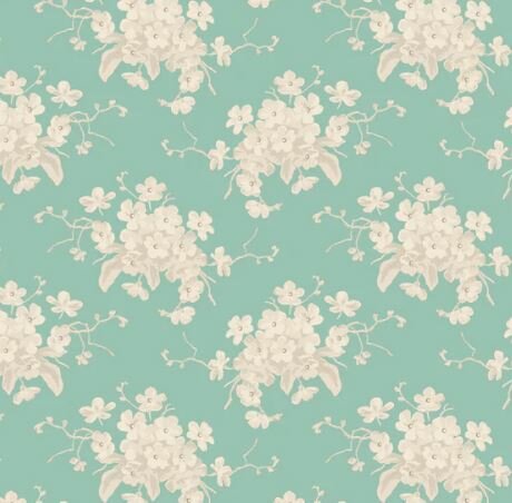 100581 Tilda Sunday Brunch White Flower Teal