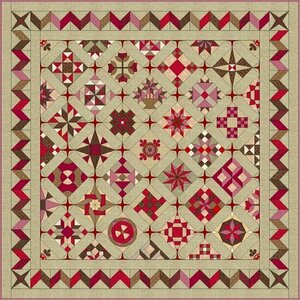 Quiltpakket J Love & Hope Sampler wijnrood-oudroze-bruin op beige