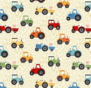 067-Q Fun farm Tractors Cream 